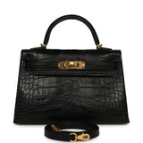 Pre-owned Hermes Kelly Sellier 20 Black Matte Alligator Gold Hardware - Thumbnail View 1