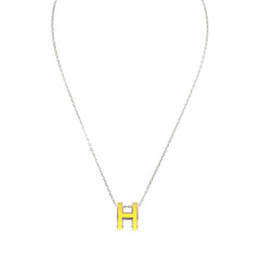 Hermes Pop H Pendant Necklace New Lime Enamel Lacquered Palladium Hardware