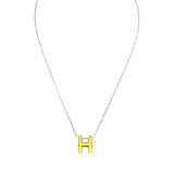 Hermes Pop H Pendant Necklace New Lime Enamel Lacquered Palladium Hardware