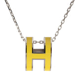 Hermes Pop H Pendant Necklace New Lime Enamel Lacquered Palladium Hardware