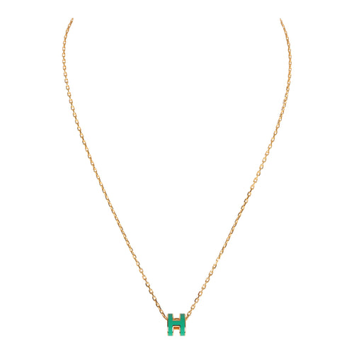Hermes Mini Pop H Pendant Necklace Malachite Enamel Lacquered Gold Hardware