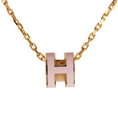 Hermes Mini Pop H Pendant Necklace Rose Dragee Enamel Lacquered Gold Hardware