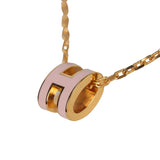 Hermes Mini Pop H Pendant Necklace Rose Dragee Enamel Lacquered Gold Hardware