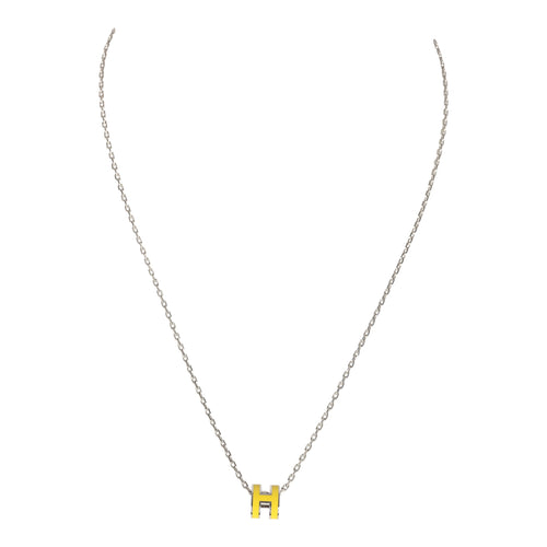 Hermes Mini Pop H Pendant Necklace New Lime Enamel Lacquered Palladium Hardware