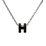 Hermes Mini Pop H Pendant Necklace Black Enamel Lacquered Palladium Hardware