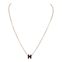Hermes Mini Pop H Pendant Necklace Black Enamel Lacquered Rose Gold Hardware