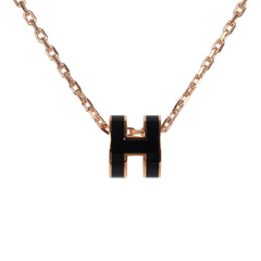 Hermes Mini Pop H Pendant Necklace Black Enamel Lacquered Rose Gold Hardware