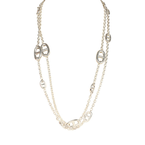 Pre-owned Hermes Farandole Rope Necklace 120 cm Sterling Silver Hardware