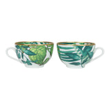 Hermes Passifolia Porcelain Breakfast Cup and Saucer Set Green & White 24K Gold & Porcelain