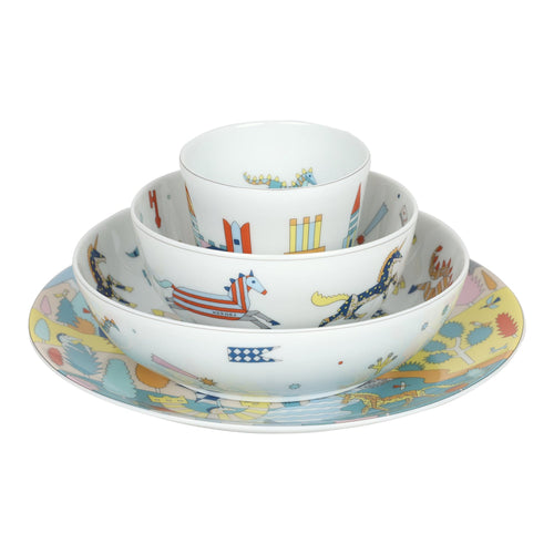 Hermes Epopee Set of 4 White Multicolor Porcelain Tableware Set