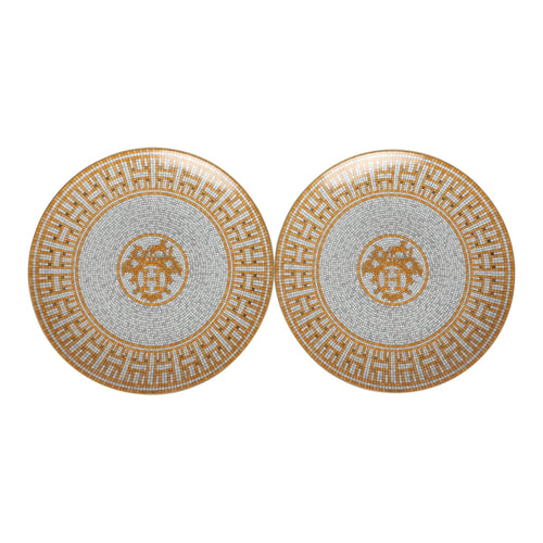 Hermes Mosaique Au 24 Gold Dessert Plate Set Gold Porcelain