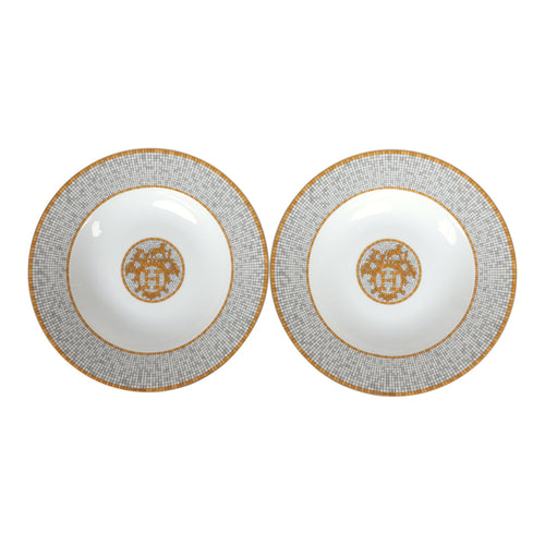 Hermes Mosaique Au 24 Gold Soup Plate Set Gold Porcelain