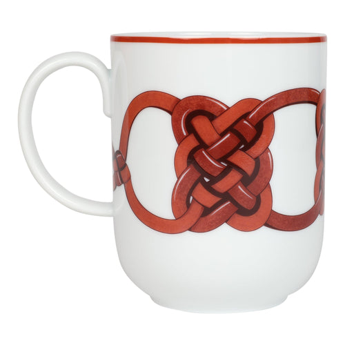 Hermes "Tressages Equestres" Orange/White/Red Porcelain Mug N°1