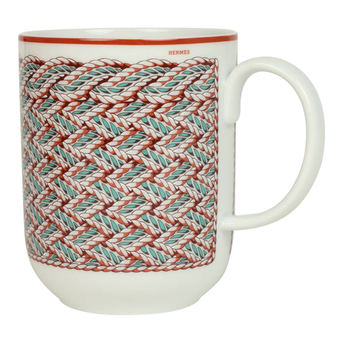 Hermes "Tressages Equestres" Orange, White and Blue Porcelain Mug N°2