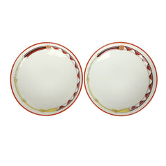 Hermes Medium "Tressages Equestres" Orange, White and Blue Porcelain Hollow Plate Set of 2