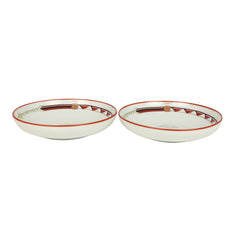 Hermes Medium "Tressages Equestres" Orange, White and Blue Porcelain Hollow Plate Set of 2
