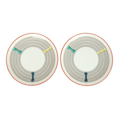 Hermes "Tressages Equestres" Orange, White and Blue Porcelain Dessert Plate Set of 2