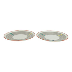 Hermes "Tressages Equestres" Orange, White and Blue Porcelain Dessert Plate Set of 2