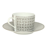 Hermes "Mosaique Au 24" White & Grey Porcelain Tea Cup and Saucer Set