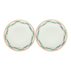 Hermes En Contrepoint White, Pink, Green Porcelain Bread and Butter Plate Set of 2
