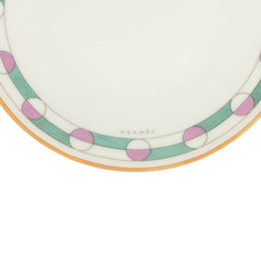 Hermes En Contrepoint White, Pink, Green Porcelain Bread and Butter Plate Set of 2