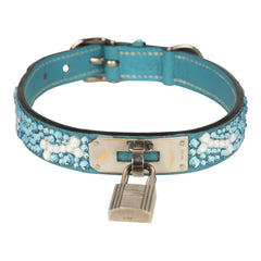 Custom Multicolored Swarovski Crystal Vintage Hermes Kelly Dog Collar Medium Blue Jean Clemence Palladium Hardware