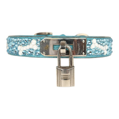 Custom Multicolored Swarovski Crystal Vintage Hermes Kelly Dog Collar Medium Blue Jean Clemence Palladium Hardware