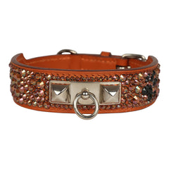 Custom Multicolored Swarovski Crystal Pre-owned Hermes Etriviere Collier de Chien Dog Collar Small Orange Evercolor Palladium Hardware