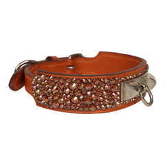 Custom Multicolored Swarovski Crystal Pre-owned Hermes Etriviere Collier de Chien Dog Collar Small Orange Evercolor Palladium Hardware