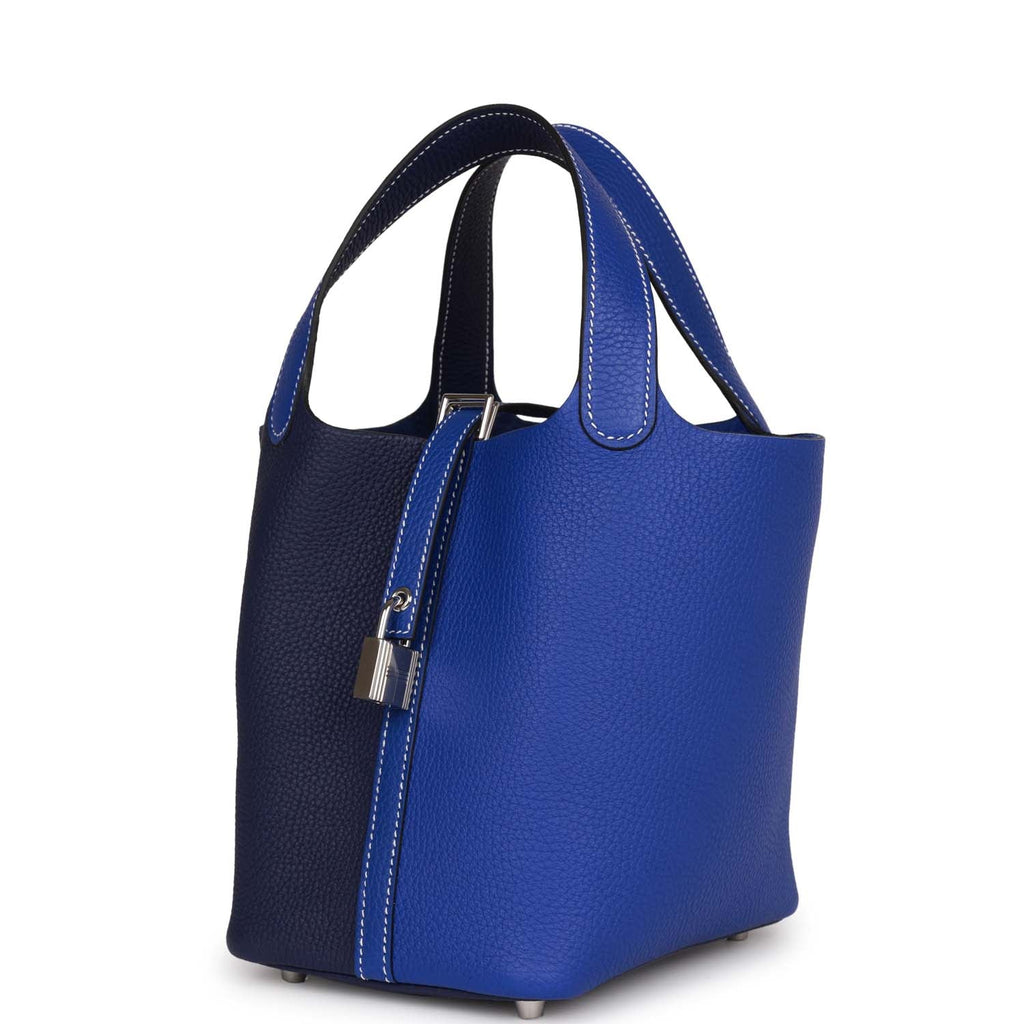 Hermes Picotin Lock casaque 2 bag MM Blue nuit/Black/ Blue zanzibar  Clemence leather Gold hardware