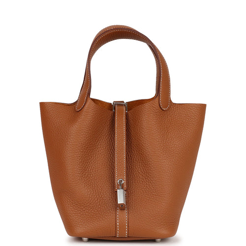 Hermes Picotin Lock Bag Tressage Epsom Leather Palladium Hardware In Brown