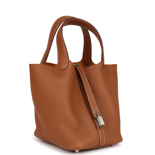 Hermes Picotin Lock Bag Tressage Epsom Leather Palladium Hardware In Brown