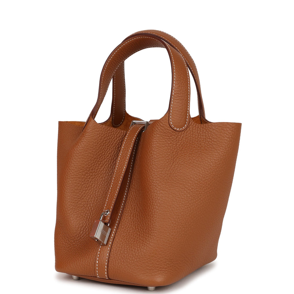 Hermes Picotin Lock Bag Clemence Leather Palladium Hardware In Brown