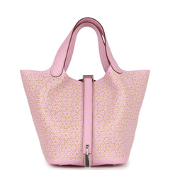 Hermes Picotin Lock 18 "Lucky Daisy" Mauve Sylvestre/Cuivre/White Swift Palladium Hardware