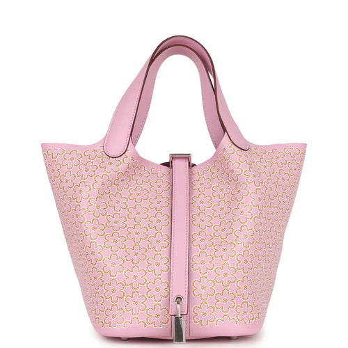 Hermes Picotin Lock 18 "Lucky Daisy" Mauve Sylvestre/Cuivre/White Swift Palladium Hardware