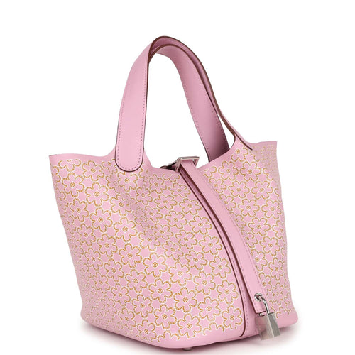 Hermes Picotin Lock 18 "Lucky Daisy" Mauve Sylvestre/Cuivre/White Swift Palladium Hardware