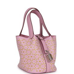 Hermes Micro Picotin Lock 14 "Lucky Daisy" Mauve Sylvestre Swift Palladium Hardware
