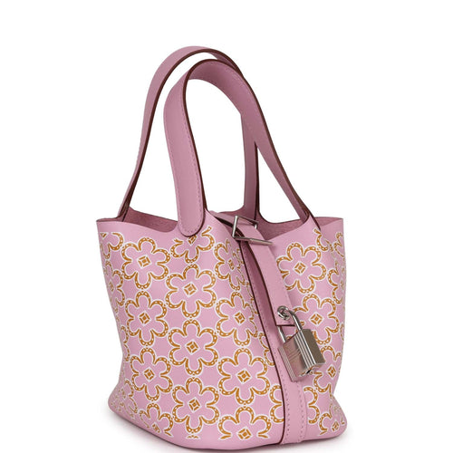 Hermes Micro Picotin Lock 14 "Lucky Daisy" Mauve Sylvestre Swift Palladium Hardware