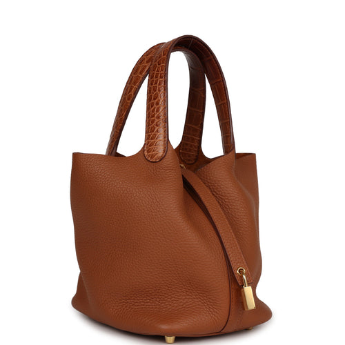 Hermes Picotin Lock 18 Gold Matte Alligator and Clemence Touch Gold Hardware