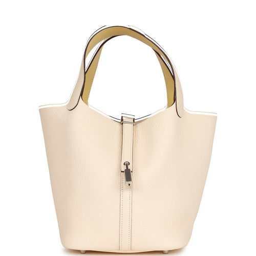 Hermes Eclat Picotin Lock 22 Nata and Jaune Poussin Clemence Palladium Hardware