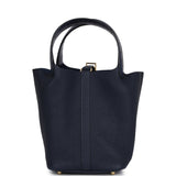 Hermes Picotin 18 Touch Bleu Nuit Clemence and Bleu Marine Matte Alligator Gold Hardware