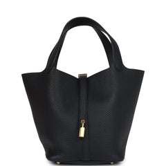 Hermes Picotin Lock 22 Black Clemence Gold Hardware