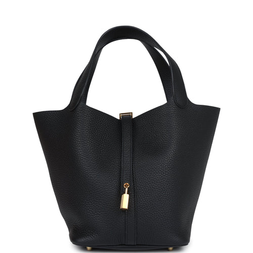 Hermes Picotin Lock 22 Black Clemence Gold Hardware