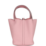 Hermes Picotin 22 Rose Sakura Clemence Palladium Hardware