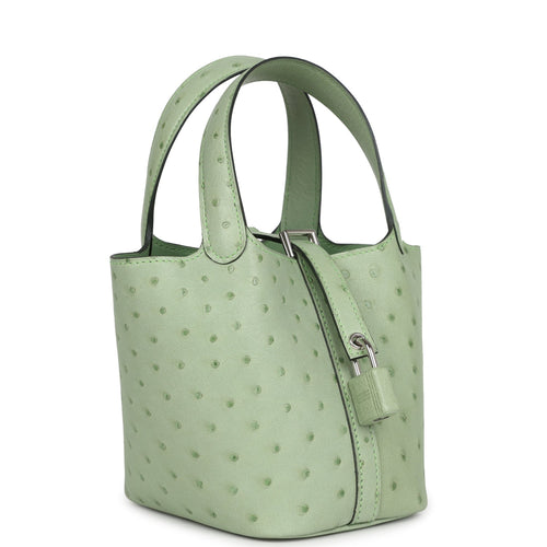 Hermes Micro Picotin Lock 14 Vert Criquet Ostrich Palladium Hardware