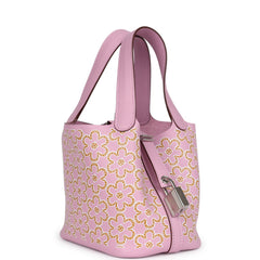 Hermes Micro Picotin Lock 14 "Lucky Daisy" Mauve Sylvestre Swift Palladium Hardware