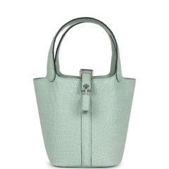 Hermes Micro Picotin Lock 14 Vert D'Eau Matte Alligator Palladium Hardware