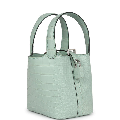 Hermes Micro Picotin Lock 14 Vert D'Eau Matte Alligator Palladium Hardware