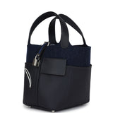 Hermes Picotin Lock 18 “Go Team” Bleu Nuit Wool Felt and Caban Swift Palladium Hardware