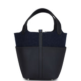 Hermes Picotin Lock 18 “Go Team” Bleu Nuit Wool Felt and Caban Swift Palladium Hardware